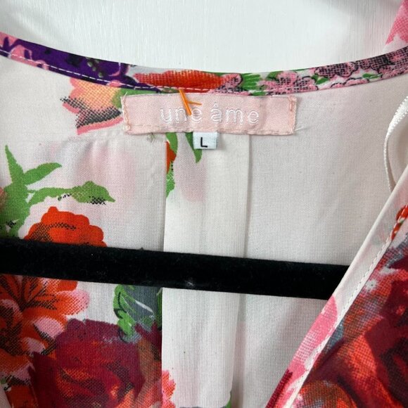 Une âmi White Floral Ruffle Maxi Dress – Long Sleeve, Side Slit, Size Large - Picture 5 of 8